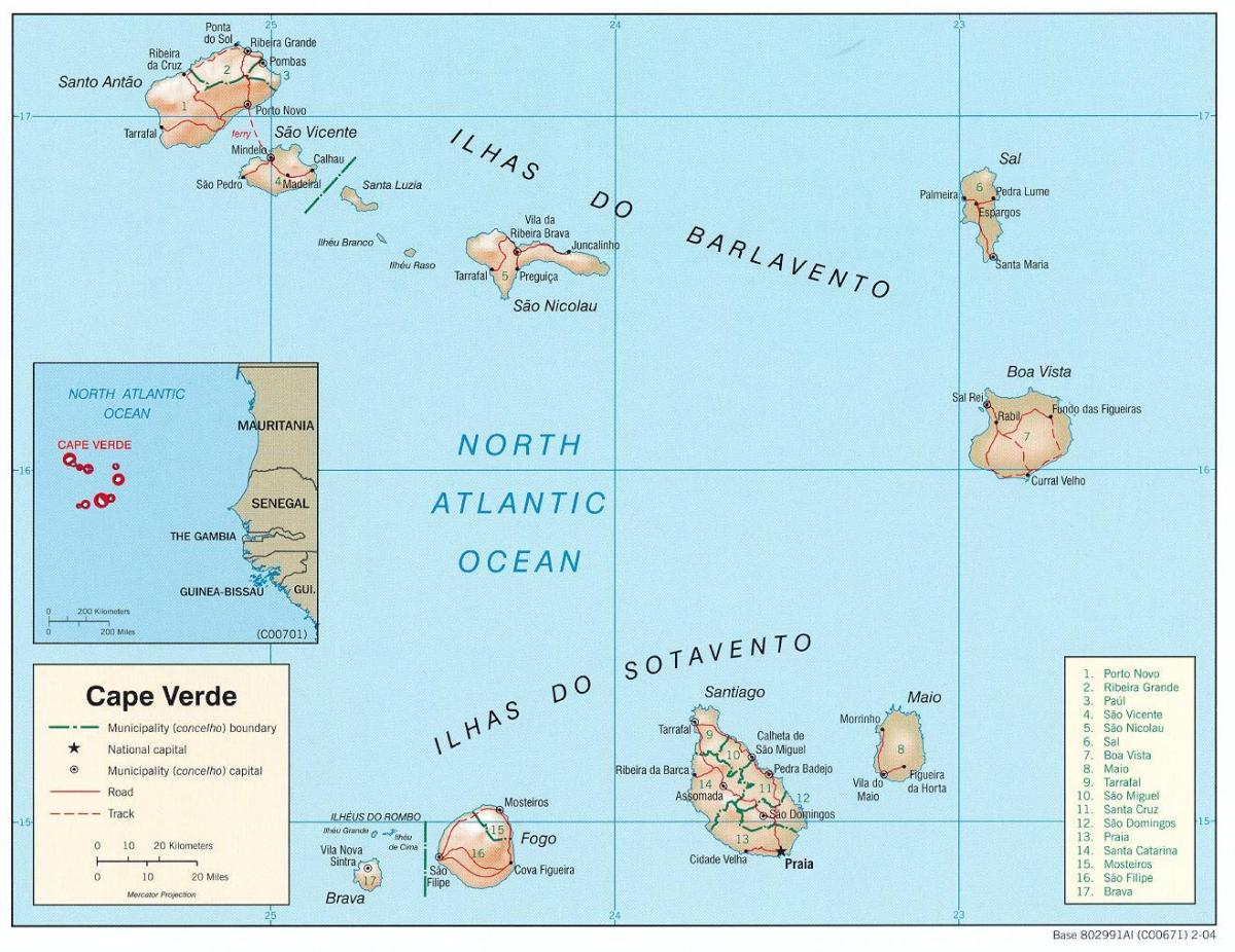 kaart wat die Kaap Verde