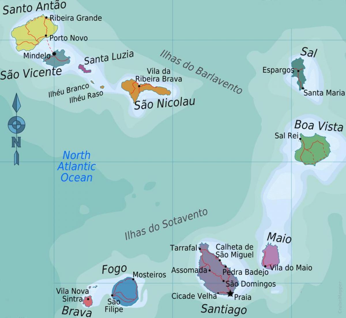 Kaap Verde-eilande kaart plek